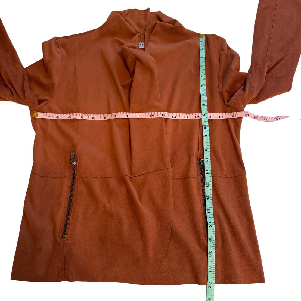 Bagatelle Women's Jacket Medium Rust Drape Open Front Zip‎ Pockets Faux Suede - Picture 9 of 9